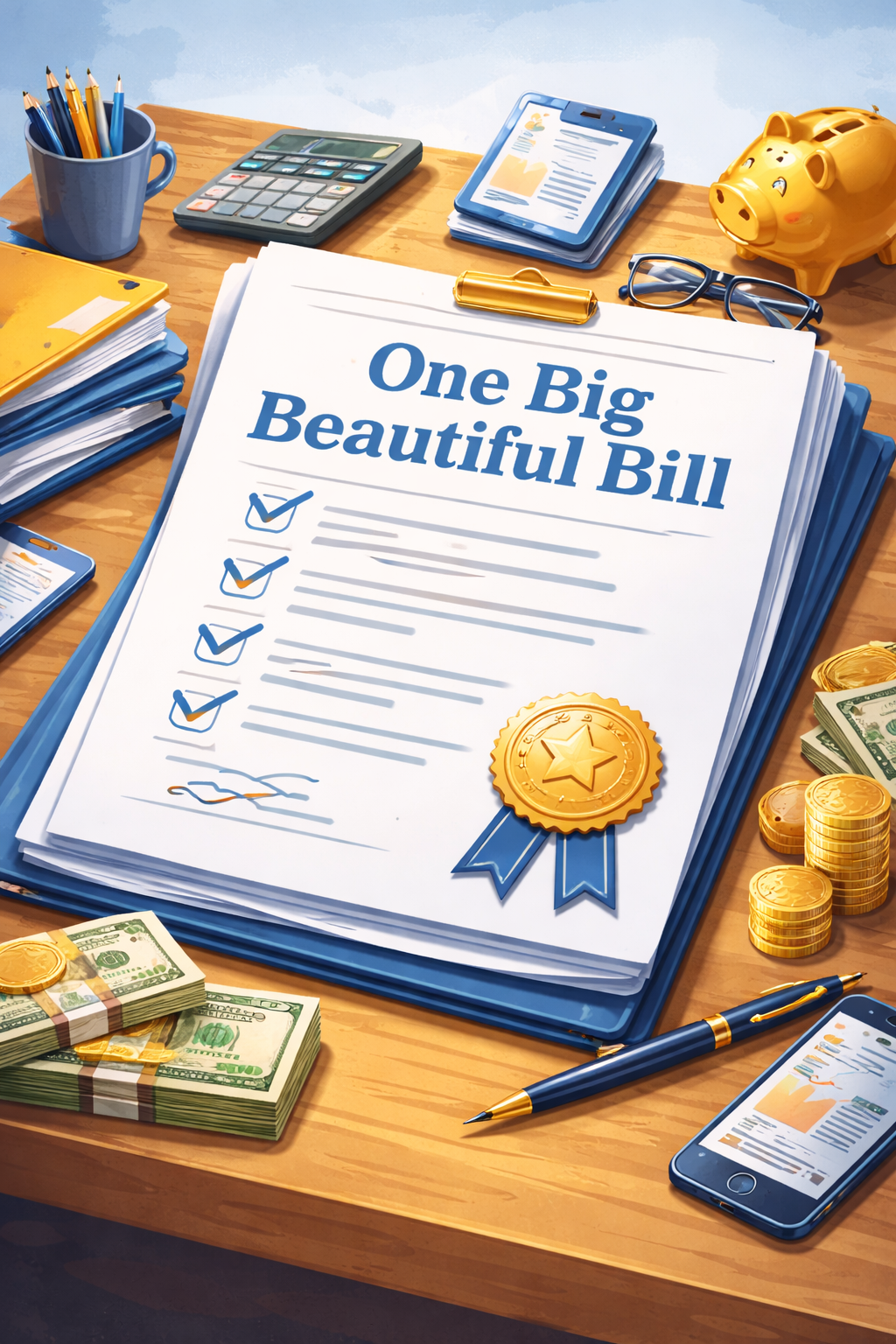 Piece of paper with a stamp that says one big beautiful bill